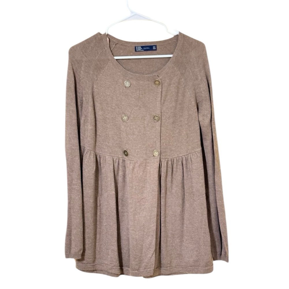 ZARA Cardigan Angora Blend Taupe Double Breasted Peplum Sweater Women Large